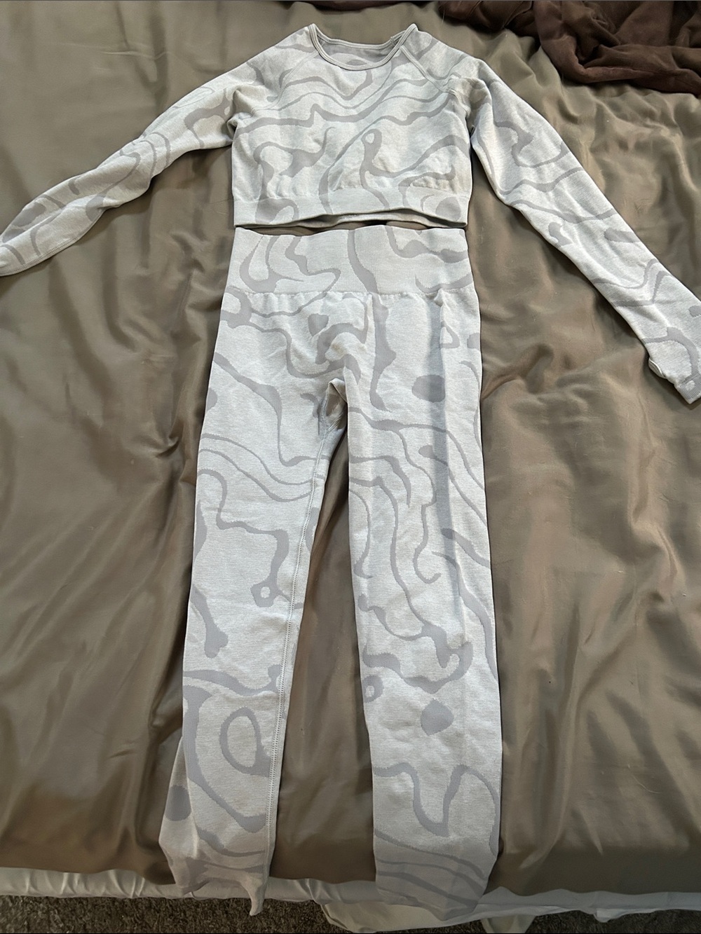 Seamless Light Gray High-Waist Leggings and Crop Top Set